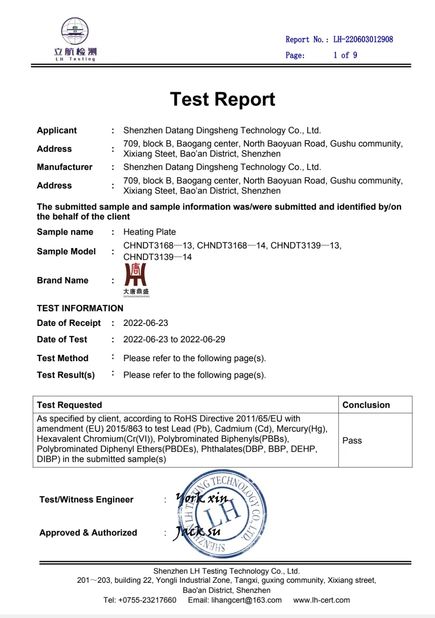 China Shenzhen Datang Dingsheng Technology Co., Ltd. zertifizierungen